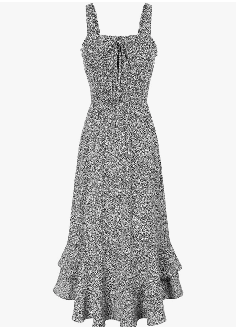 GRACE KARIN Women's 2025 Summer Floral Boho Dress Square Neck Strapped Swing A Line Sundress Beach Long Maxi Outfits S