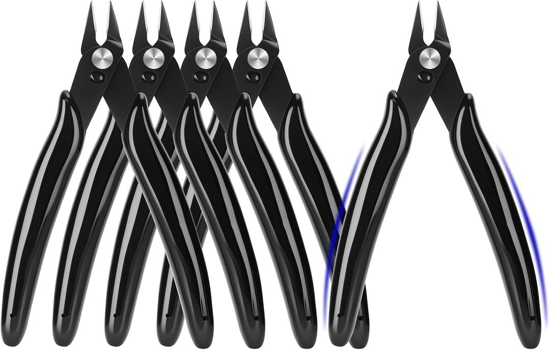 5 Inch Flush Cutters, 5 Pack Micro Wire Cutters, Sharp Zip Tie Cutter, Precision Wire Cutters for Crafting, Jewelry Making, Plastic Models, 3D Print, Electronics, Floral
