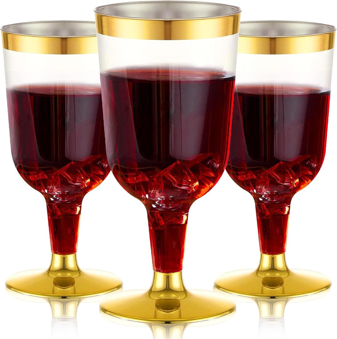 N9R 30PCS Plastic Wine Glasses with Gold Rim, 6 Oz Plastic Wine glasses with Stem, Disposable Wine Cups Reusable Suitable for Party Wedding Birthday