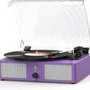 Vinyl Record Player with Built-in Speakers and USB,Belt-Driven Bluetooth Turntable with 3 Speed AUX Input Headphone Jack and RCA Output Vintage Wooden Purple