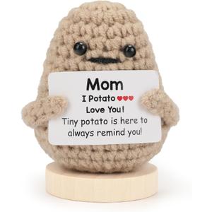 2 x Emotional Support-Nuggets-Positive-Potato, Funny Encouraging Pickle with Base, Mini Cute Knitted Crochet Plush Dolls, Handmade Birthday Gifts from Friend/Family - Khaki