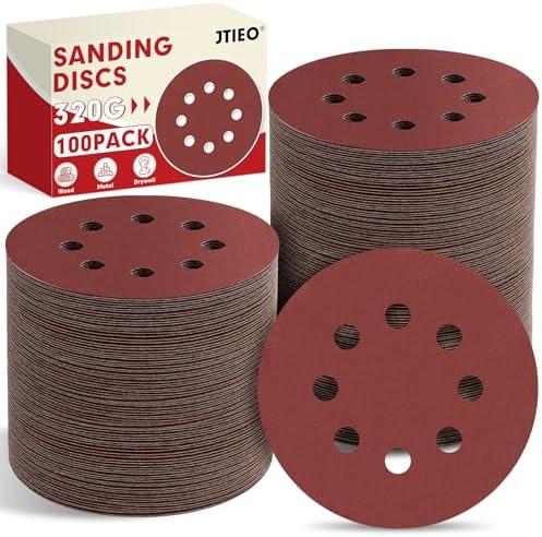 JTIEO Sanding Discs 5 Inch, 320 Grit Orbital Sander Pads, Hook & Loop Sandpaper Pads, 8 Hole Round Sanding Discs for Random Orbital Sanders