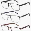 CRGATV 3-Pack Reading Glasses for Men Blue Light Filtering Full Frame Metal Readers Anti Uv/Eye Strain/Glare,+2.25
