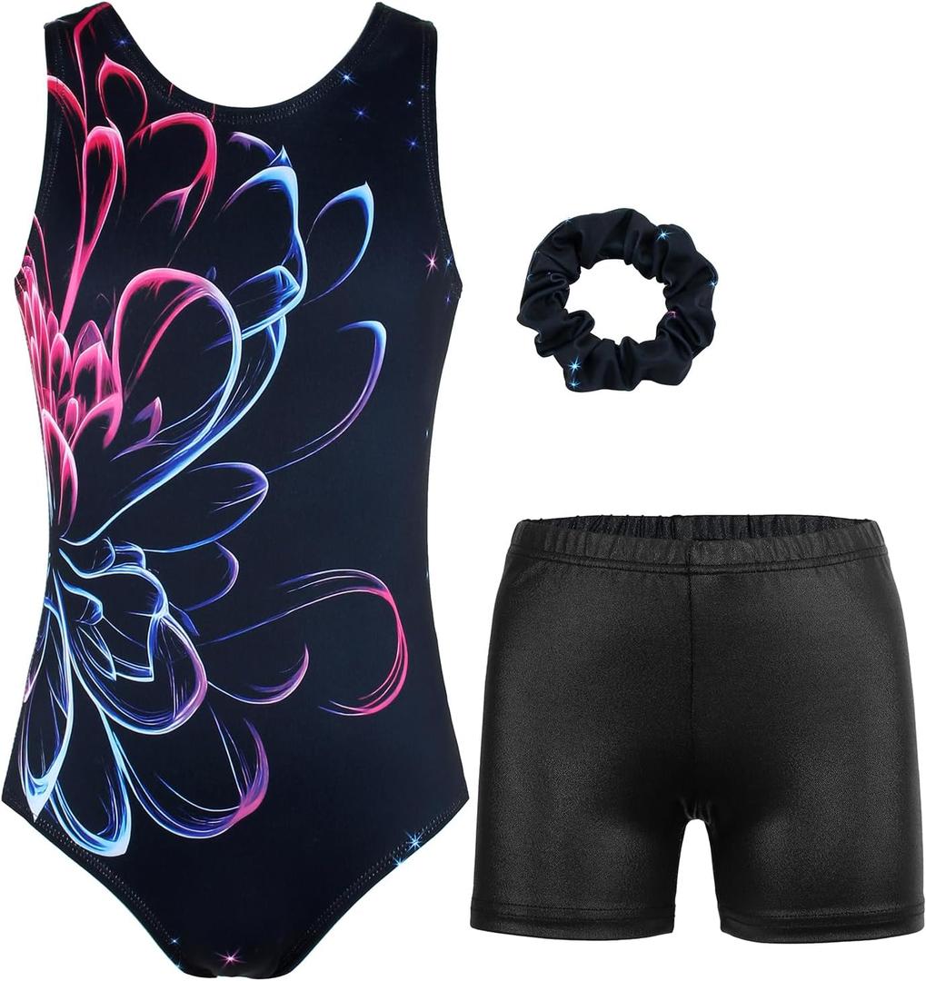 MODAFANS Gymnastics Leotards for Girls Sparkly Dance Unitards Biketards Black Activewear for Girls 4-13Years