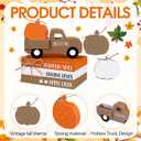 7 Pcs Thanksgiving Fall Table Decor Farmhouse Wooden Fall Signs with Book Stack 3D Truck and Pumpkins for Tiered Tray Autumn Wooden Table Centerpiece for Harvest Mantle Home Bookshelf Gift