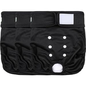 wegreeco Washable Female Dog Diapers Highly Absorbent Reusable Diapers for Dog in Heat Dog Period Diapers, 3 Pack (Black,XLarge
