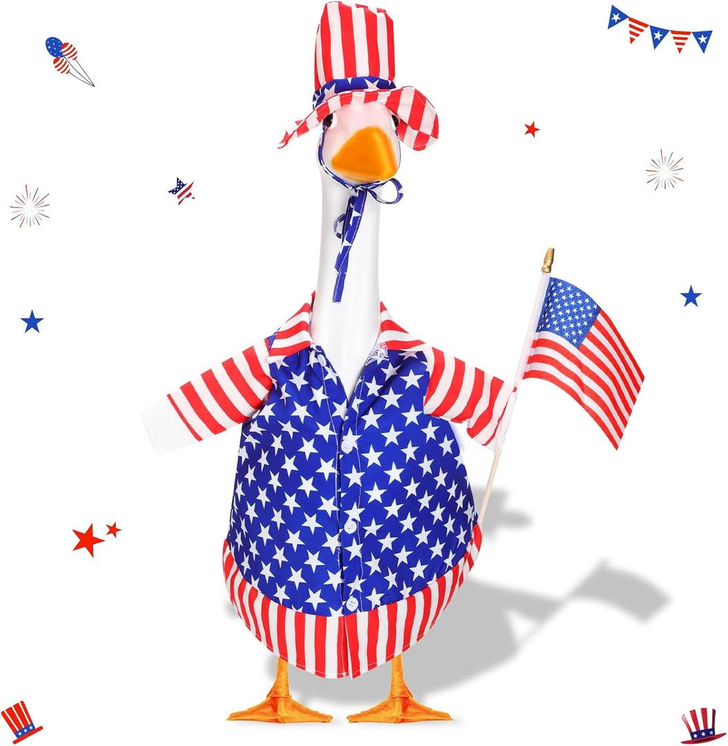 4th of July Goose Outfit Set Patriotic Lawn Porch Goose Clothes American Flag Goose Costume Independence Day Goose Outfit for 23'' Plastic Goose Outdoor Patio Yard Lawn Art(Large Flag)