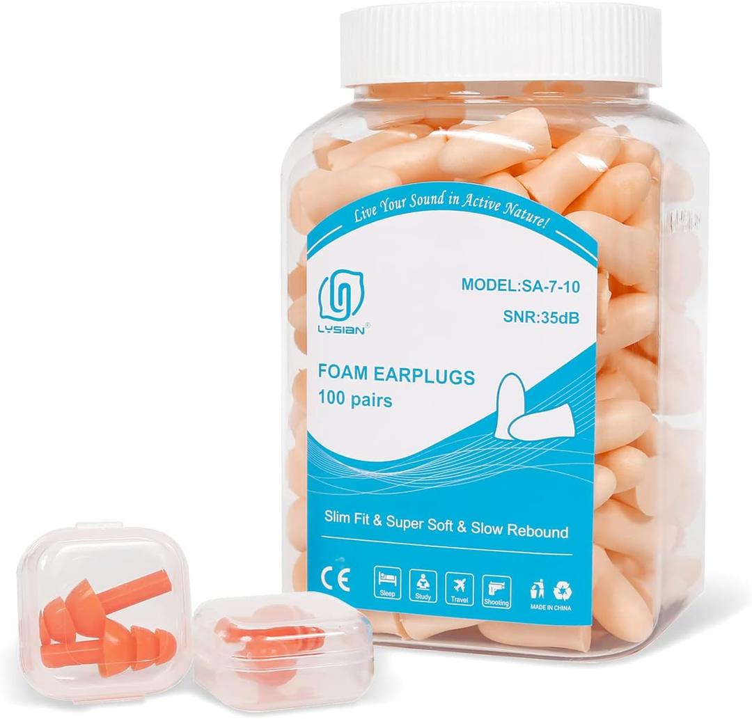 LYSIAN Foam Ear Plugs for Sleeping Small Ear Canals Women, Kids-35dB SNR Noise Canceling Sleep Earplugs for Snoring, Work, Shooting, Studying, Flesh Color-100 Pairs (Skin)