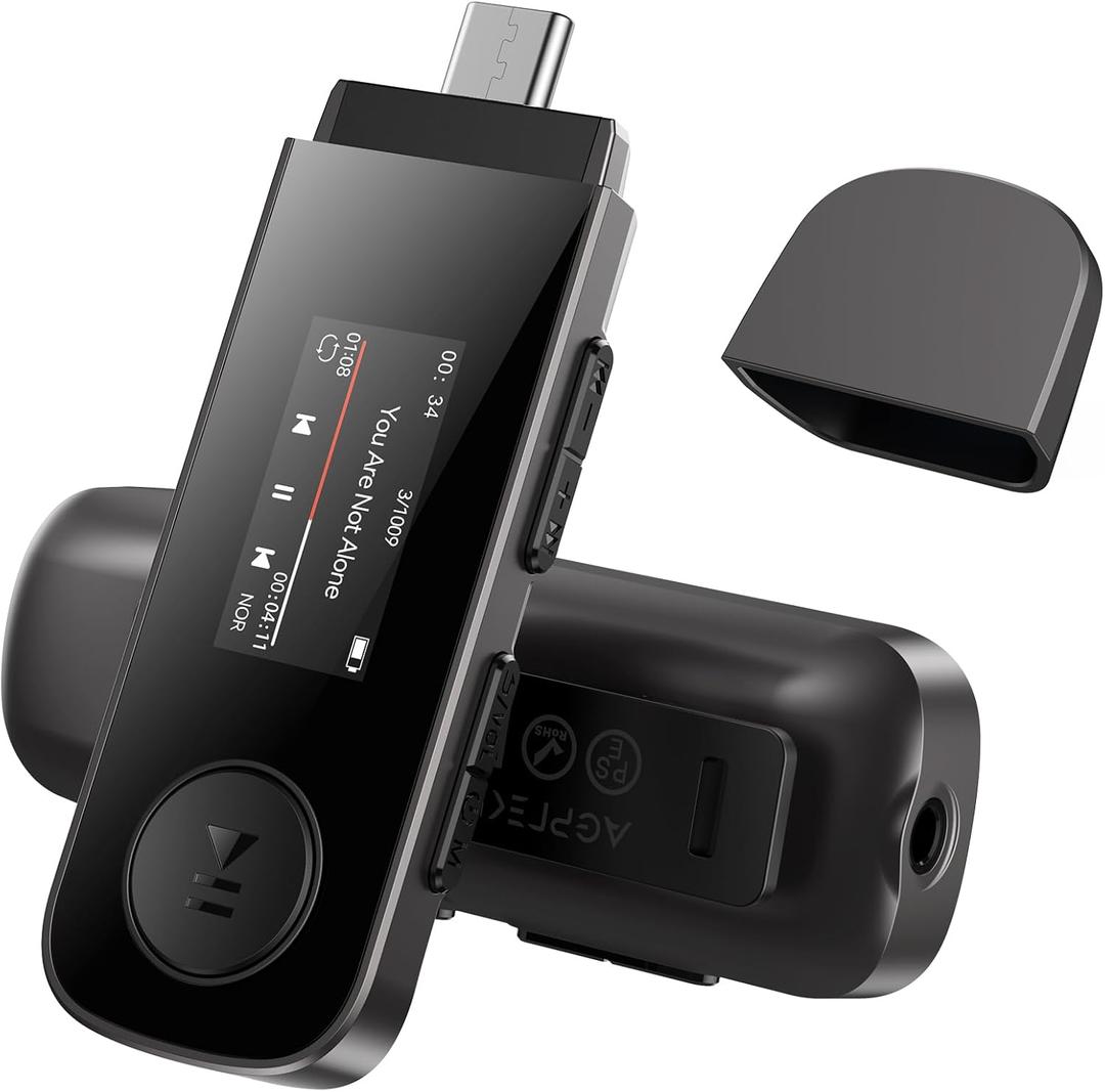 64GB USB MP3 Player with Bluetooth, AGPTEK U5PL 2 in 1 Type-C & USB Music Player with Clip, FM Radio, Recording, Support Mobile Phone Connection(Gray)