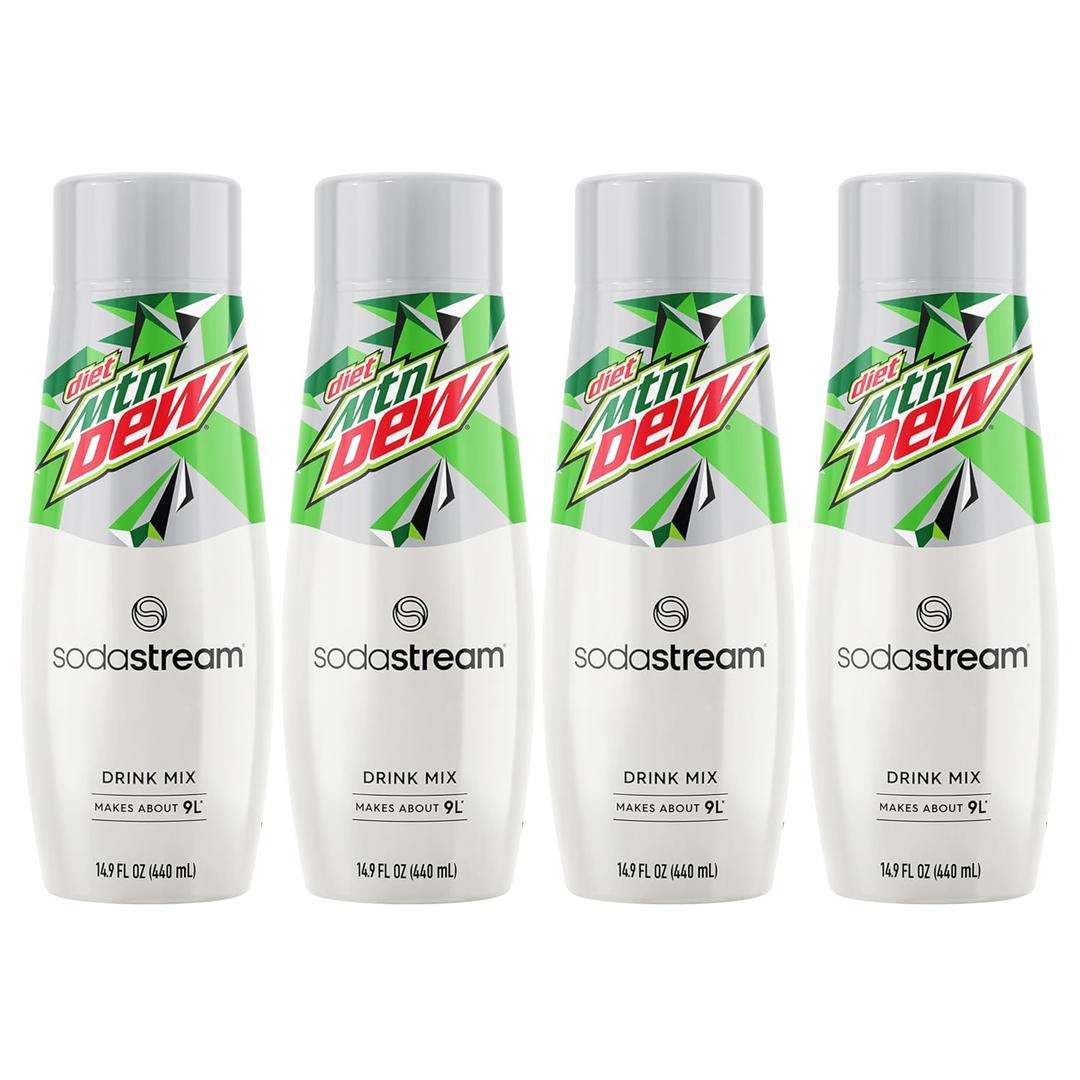 SodaStream - Diet Mountain Dew Soda Drink Mix | For Sparkling Water Makers | Zero Calories | 51mg Caffeine per Serving | Makes 96 Servings | 14.9 Fl Oz, Pack of 4 Packaging may vary, EXP 01/05/2026