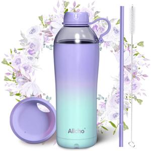 Insulated Water Bottle for Women, 18 oz Stainless Steel Water Bottles, Double Walled, 2 Lids (Chug & Tumbler) - Hydrate & Caffeinate, Gifts (Lavender Meadow)
