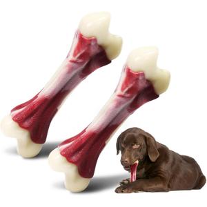 2 Pack Dog Chew Toys for Aggressive Chewers, Beef Flavor Indestructible Nylon Puppy Bone Tough Teething & Calming for Large Medium Breeds(20lbs-75lbs) Birthday Gift Christmas