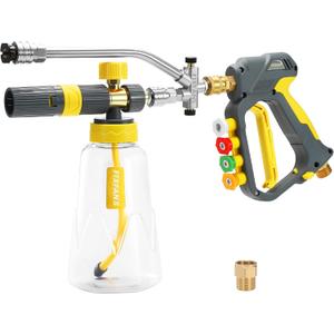 FIXFANS Foam Cannon Gun Dual Connector Accessory for Pressure Washer, Double Tip Attachment Soap Cannon with Power Washer Short Gun, Car Wash Foam Gun Kit, 1/4" Quick Connect, 5 Nozzle Tips