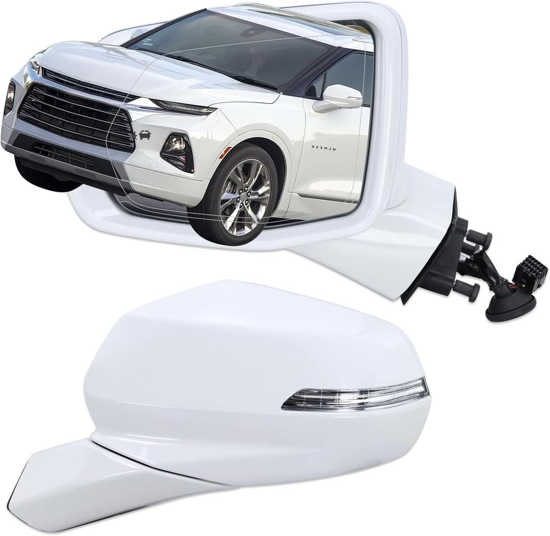 Left Driver Side Mirror Compatible With 2019-2026 Chevy Blazer With Manual Folding Power Glass Heated Turn Signal Blind Spot Mirror Memory Super White Replace#84698493(14Pins)