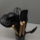 oannao Silicone Cooking Utensils Set - 446°F Heat Resistant Silicone Kitchen Utensils for Cooking,Kitchen Utensil Spatula Set w Wooden Handles, BPA FREE Gadgets for Non-Stick Cookware (Black)