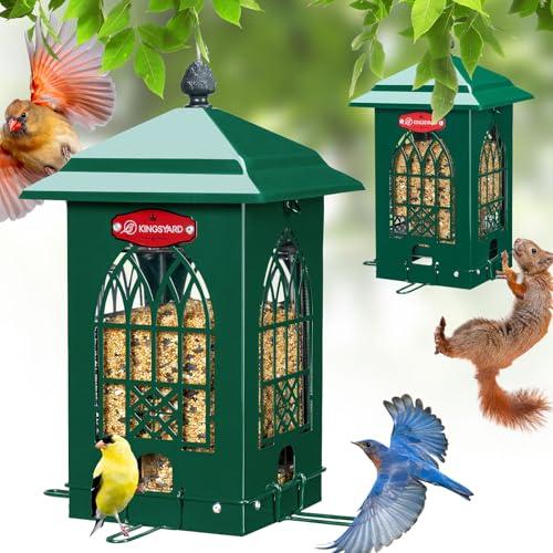 Kingsyard Squirrel Proof Bird Feeders for Outdoors with Weight-Activated Perches, 5 Lbs Capacity Large Metal Bird Feeder House for Small Wildbirds Cardinal Finch Bluebird, Weatherproof, Green