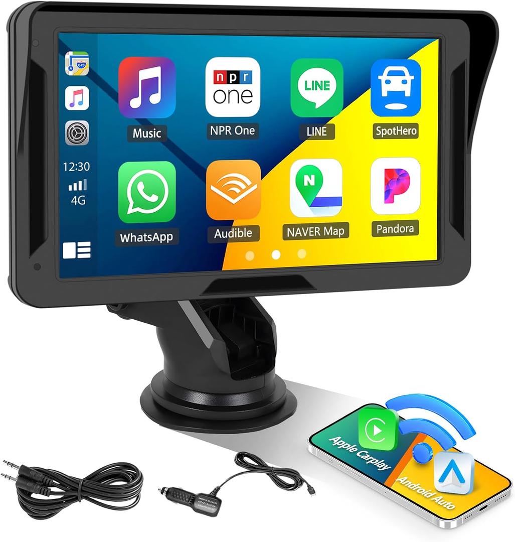 CarPlay Screen for Car, 7" HD Portable Car Stereo with Wireless Android Auto, Car Audio Receivers with Voice Control, Mirror Link, Bluetooth, EQ, AUX, Car Play Screen Driveplay Multimedia Player