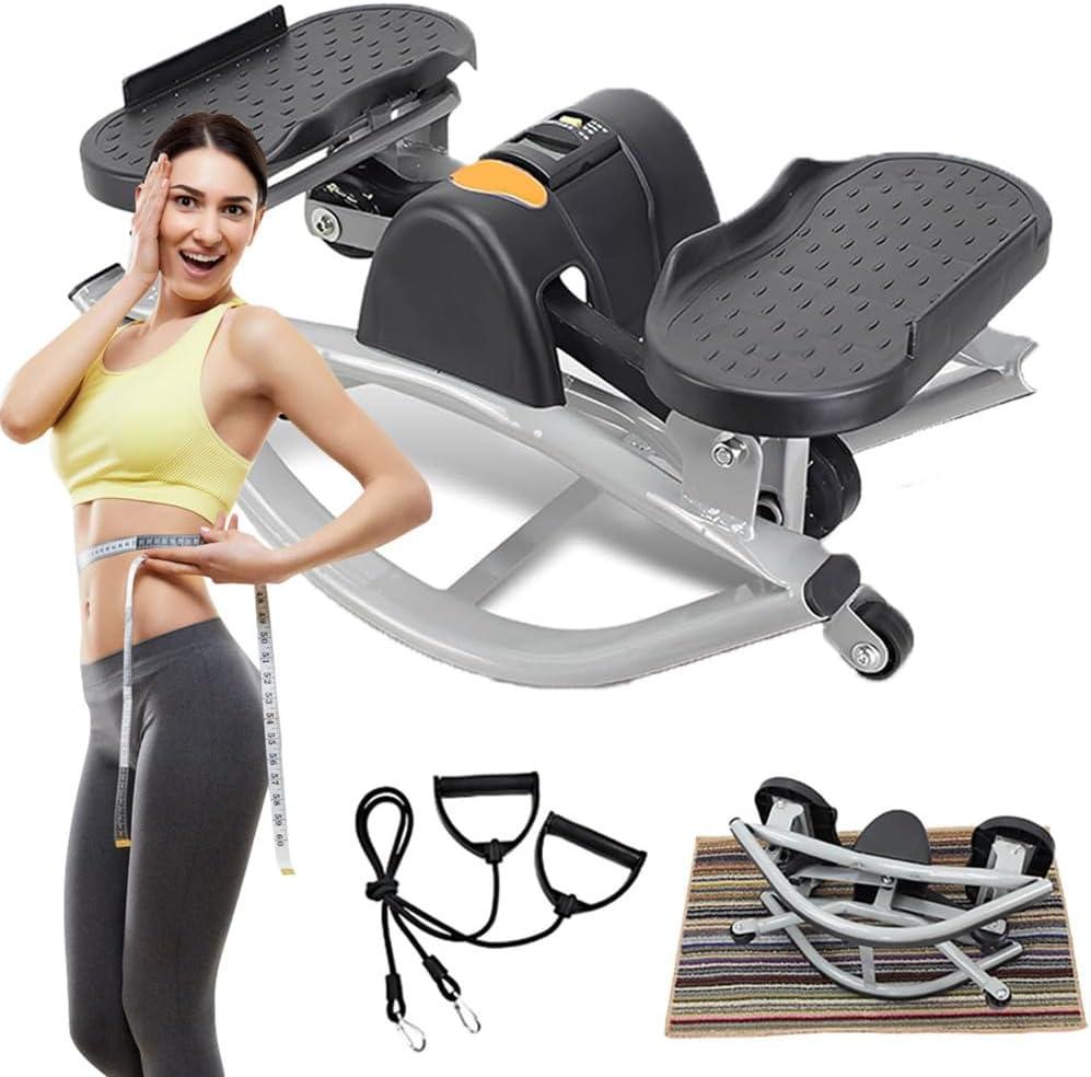 U-Shaped Rock Stepper Machine for Home Workout,Side-to-Side Lateral Rocking Fitness Stepper with Digital Monitor/Resistance Bands,Low-Impact Compact Side Stepper for Full Body Fitness
