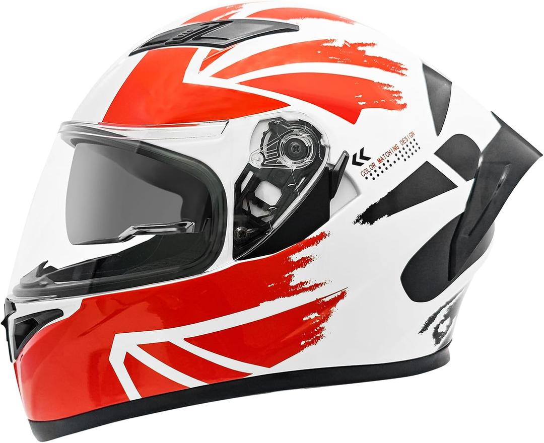 SanQing Adult Full Face Dual Visor Motorcycle Helmet-DOT (White-XL)