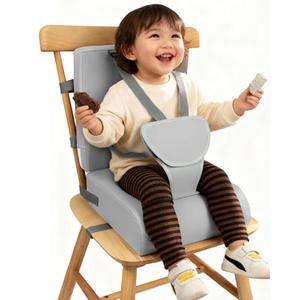 Toddler Booster Seat for Dining Table Kitchen Chair, Non-Slip with Backrest and Adjustable Straps, Portable Travel Child Kids Booster Seat for Eating (Light Grey)