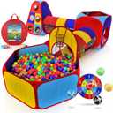 Playz 5pc Kids' Play Tents & Tunnels - Ball Pit for Toddlers, Basketball Hoop, Crawling Tubes, Pop-Up Playhouses, Baby Obstacle Course for Indoor or Outdoor Use (Blue, Yellow, Red)