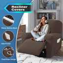 JIVINER 3 Piece Recliner Chair Cover Stretch Lazy Boy Non Slip Covers for Recliner with Pockets Soft Jacquard Reclining Sofa Slipcovers Furniture Protector with Elastic Bottom (1 Seater, Coffee)