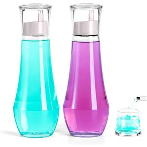 Mouthwash Dispenser For Bathroom, Glass Mouth Wash Dispensers With Cup, Mouthwash Container Bottle Holder For Adults/Kid, 8.8 OZ, Set Of 2