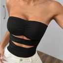 Floerns Women's Cut Out Ruched Bust Strapless Y2k Tube Sleeveless Bandeau Top (Black, L)