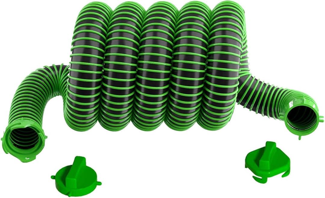 10 FT Extra Long Sewer Hose for RV Camper - Heavy Duty Sewage Hose with 2 Caps - TEP Material Resists Crushing Odor-Proof and Leak-Proof (10-Ft)