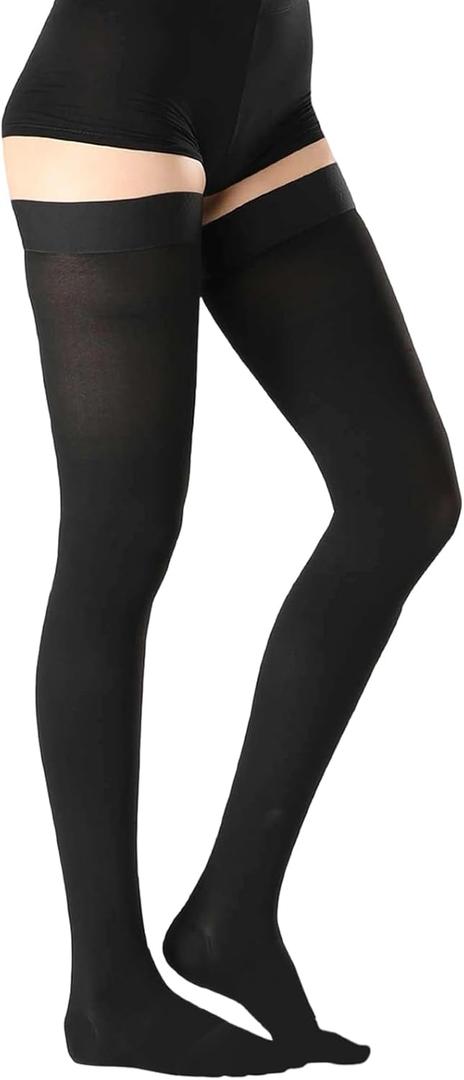 Thigh High Medical Compression Stockings For Women & Men,15-20 mmHg Thigh High Compression Socks,Firm Graduated Support Hose with Silicone Dot Band-Ideal For Athletic,Flight,Travel Use (Large, Closed Toe Black)