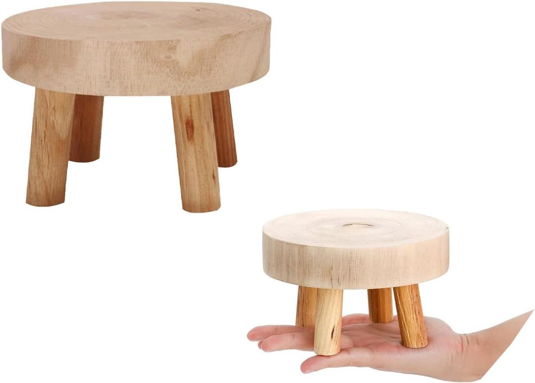5.5IN Small Solid Wood Garden Plant Pot Riser Display Stands Flower Pot Holder Indoor Round Plant Stand for Indoor Outdoor Patio Garden(Mini Models)