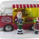 Lightahead Christmas Scene LED Lighted Santa Gift Shop Figurine with Turning Tree Musical Decoration with 8 melodies Tabletop