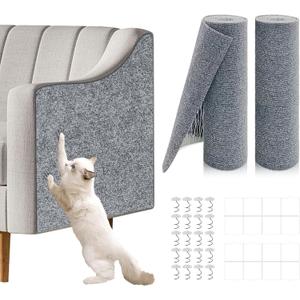 2 Pcs Total 78.8"x15.8" Cat Scratch Mat, Cat Scratch Couch Furniture Protector, Trimmable Self-Adhesive Cats Scratch Pads, DIY Cat Scratcher for Wall Protector and Covering Cat Tower (Light Grey)