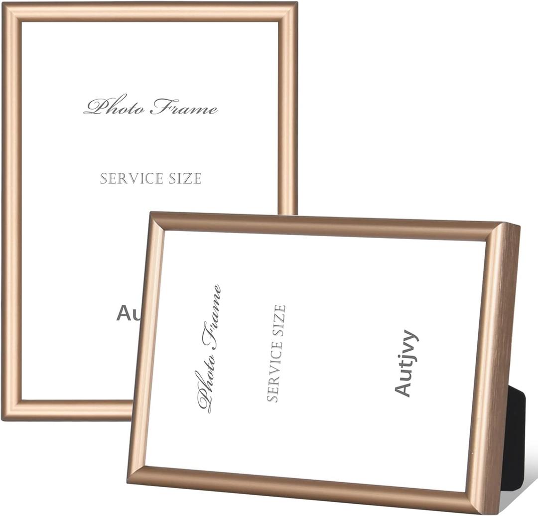 8x10 Picture Frame Gold - Brushed Brass Modern Simple Thin Aluminum Metal Photo Frame with HD Real Glass, Display for Tabletop and Wall Collage, 2 Pack