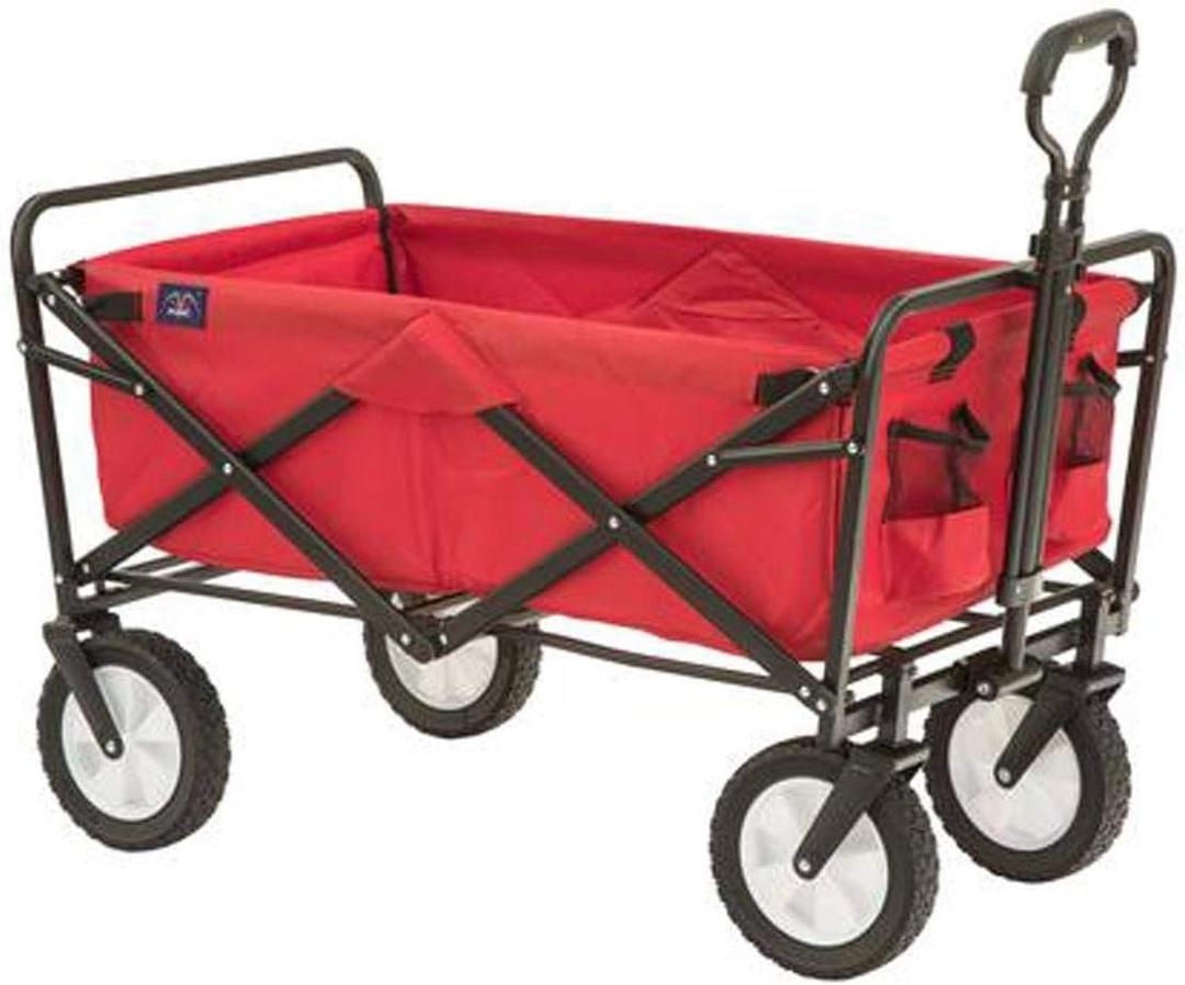 Mac Sports Heavy Duty Steel Frame Collapsible Folding 150 Pound Capacity Outdoor Camping Garden Utility Wagon Yard Cart, Red