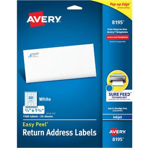 Avery Printable Return Address Labels with Sure Feed, 2/3" x 1-3/4", White, 1,500 Blank Mailing Labels (08195)
