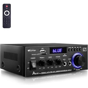 AK45 Pro Amplifier Home Audio Stereo Receivers with Bluetooth 5.0,Max 400W,2.0 Channel Stereo Amplifier System for Home Theater Speakers, Karaoke,Garage,Home Amp with USB,SD,RCA,2 MIC in