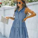 luvamia Women's Casual Summer Lapel Sleeveless Button Down Short Denim Jean Dress 2XL