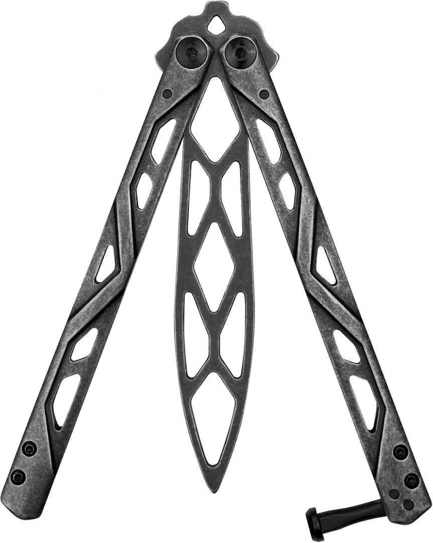 Kershaw Balanza Flipping Butterfly Trainer Knife, BlackWash Design, 4.3 Inch Rounded Stainless Steel Drop Point Blade, EDC Knife with Manual Opening, Butterfly Pocket Knife for Men and Women