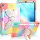 for iPad 9.7 Case 2018 for iPad 6th Generation Cases Butterfly Kickstand Pencil Holder, for iPad 5th Gen 2017 Case 2 in 1 Heavy Duty Rugged Cover for Kids Girls, Pink