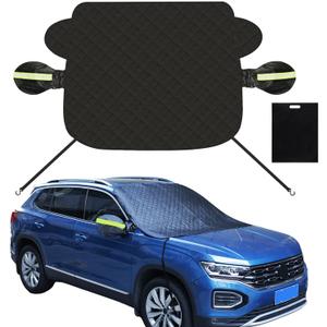 62x49.6in Car Windshield Cover for Ice and Snow, Universal Magnetic Edges Windshield Rearview Mirror Frost Guard Cover with Strap Front Window Protector for Most Vehicles Truck SUV