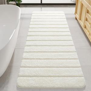 LOCHAS Long Bathroom Rugs Runner, 24" x 60" Large Bath Rug Non Slip Washable, Absorbent Microfiber Bath Mat Luxury Soft, Cozy Bathroom Runner Rug for Shower Quick Dry, Cream White