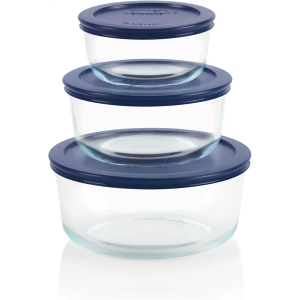 Pyrex Simply Store (3Pack) Glass Food Storage Containers Set, 3 Meal Prep Containers With Plastic BPA-Free Lids, Dishwasher & Microwave Safe