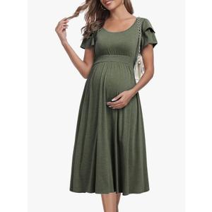 Ruffle Short Sleeve Maternity Dress High Waisted Midi Spring Baby Shower Dresses Size Large