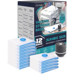 Jumbo Vacuum Sealed Bags 12 Pack - Space Saver Compression Bags for Travel with 1 Electric Pump