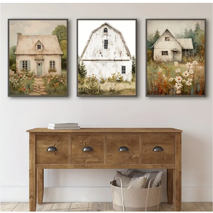 Farmhouse Barn Landscape Canvas Wall Art Modern Farmhouse Farm Beige Wall Decor Pictures Vintage Rustic Field Daisy Nature Wind Posters Prints for Home Corridor Bedroom Living Room Decoration