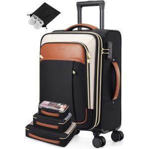 Softside Expandable Carry On Luggage, 20in Carry on Suitcase with Wheels | 22x14x9 Airline Approved Luggage with TSA Lock/Front-Access 15.6in Device Compartment/4 Packing Bags For Travel Business Trip