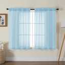 Gwine Sky Blue Sheer Curtains for Living Room 45 inches Long, Short Voile Light Filtering Window Treatments Sheer Curtains for Bedroom, Half Window Drapes with Rod Pocket, Each 42" Wx45 L