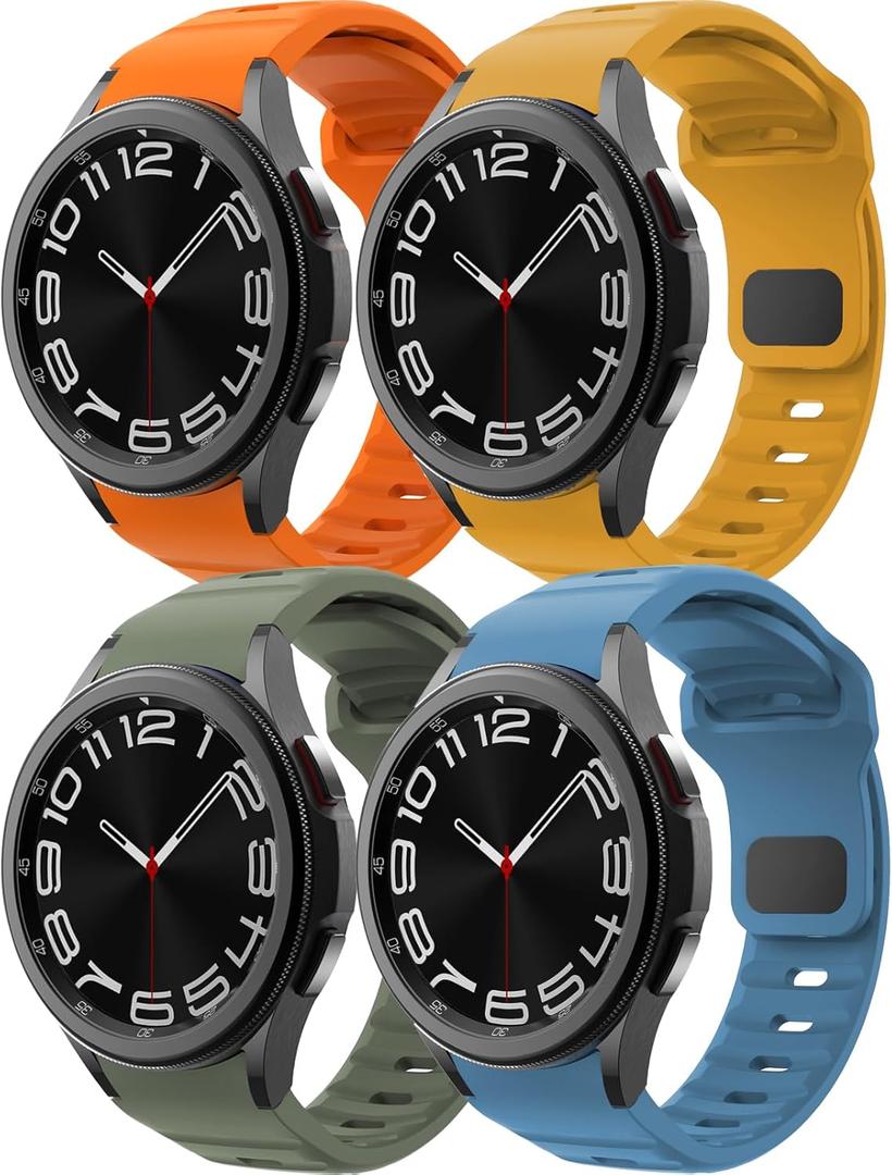 Rugged No Gap Silicone Watch Band for Samsung Galaxy Watch 7 FE 6 5 4 Band 44mm 40mm/Galaxy Watch 6 Classic Bands 47mm 43mm/Galaxy Watch 5 Pro 45mm/Watch 4 Classic 46mm 42mm,Sport bands Men Women (06-Orange/Yellow/blue/Green)