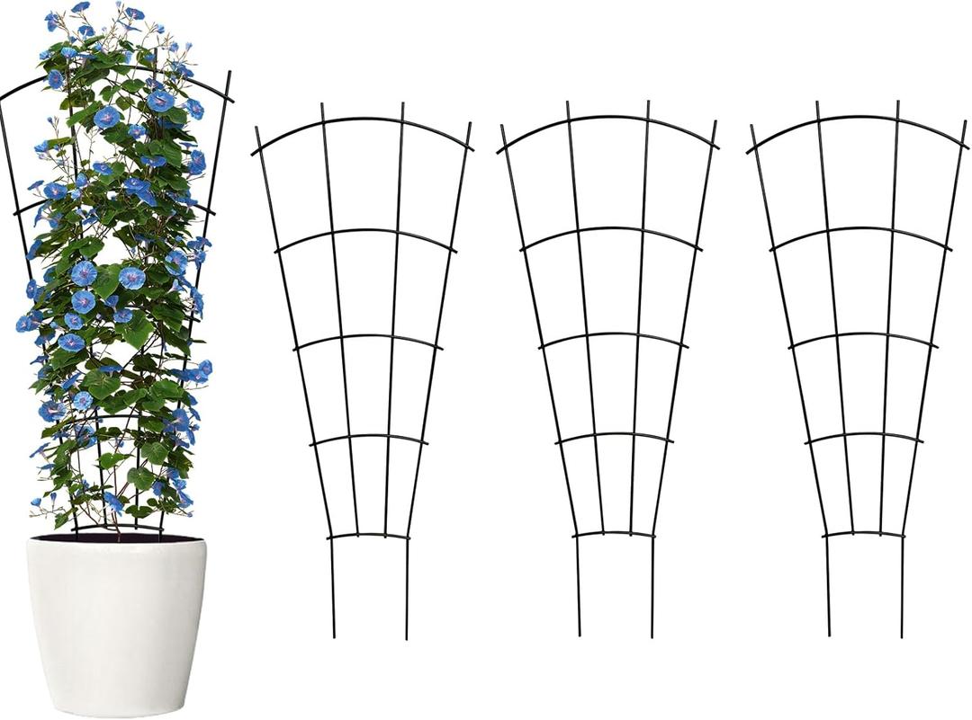 4 Pack 23'' Indoor Plant Trellis for Potted Plants Climbing, Outdoor Metal Garden Trellis Houseplants Flowers Vine Ivy, Fan Shape, Black